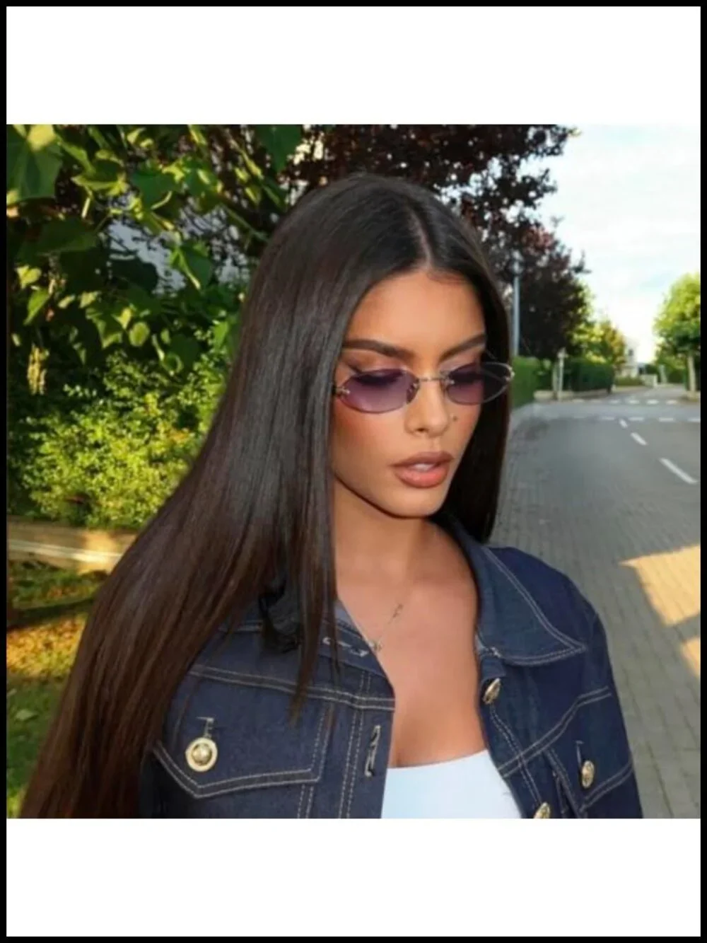 Retro Oval Rimless Sunglasses with UV400 Protection